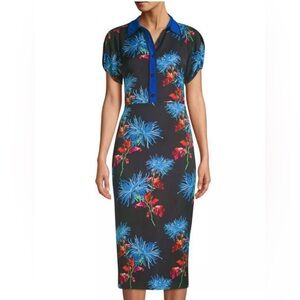 Diane Von Furstenberg Elly Dress Floral Print Midi, Women's Size 4 Black&Blue